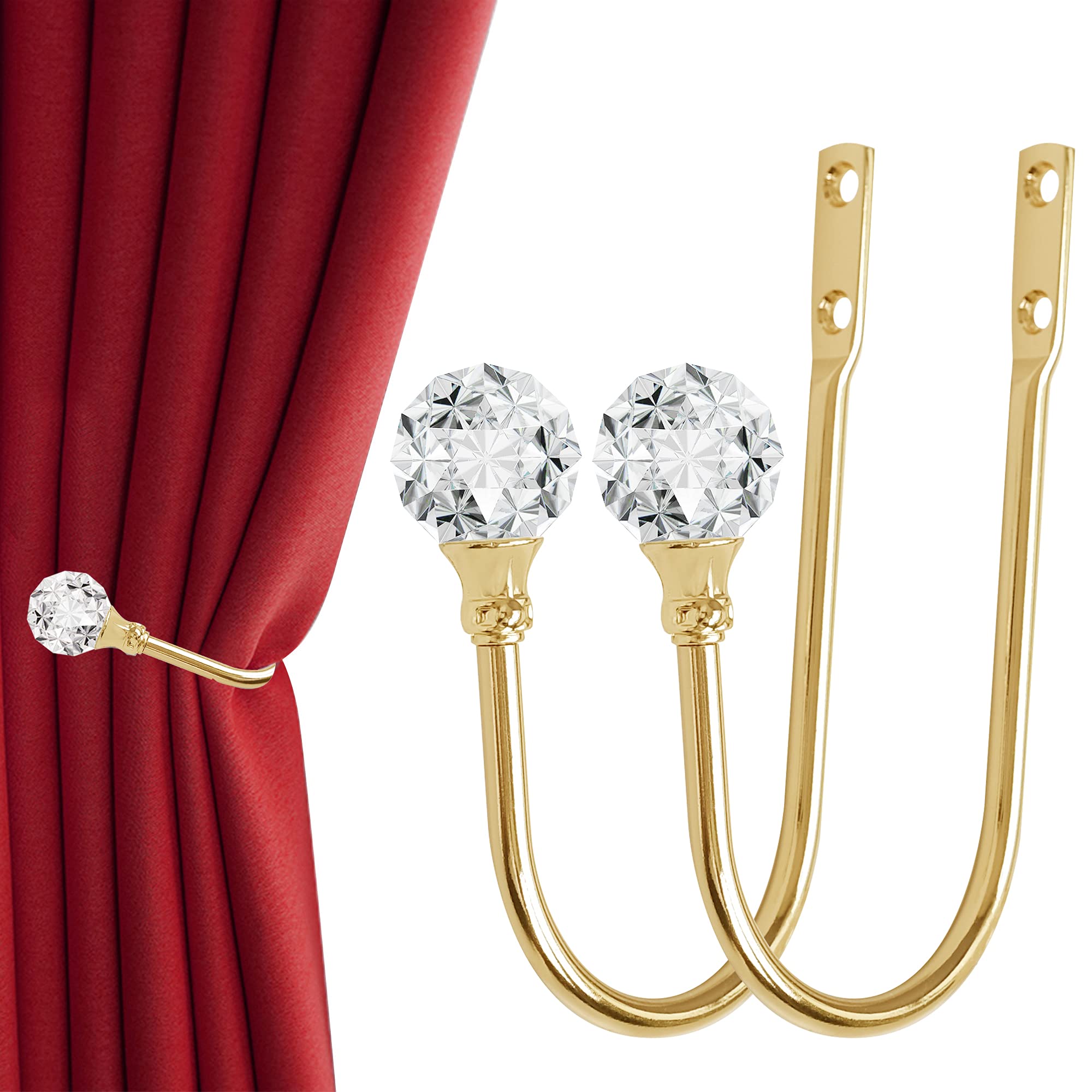 HASTHIP® 2Pcs Curtain Holdback Wall Hooks, Golden Aluminum Alloy Drapery Holders with Acrylic Crystal Ball Tips Decorative Curtain Retainer Hooks for Living Room, Bedroom Décor HASTHIP® 2Pcs Curtain Holdback Wall Hooks, Golden Aluminum Alloy Drapery Holders with Acrylic Crystal Ball Tips Decorative Curtain Retainer Hooks for Living Room, Bedroom Décor